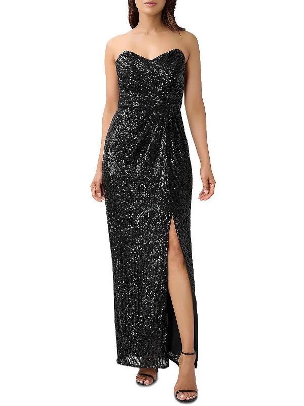 Womens Embellished Strapless Evening Dress