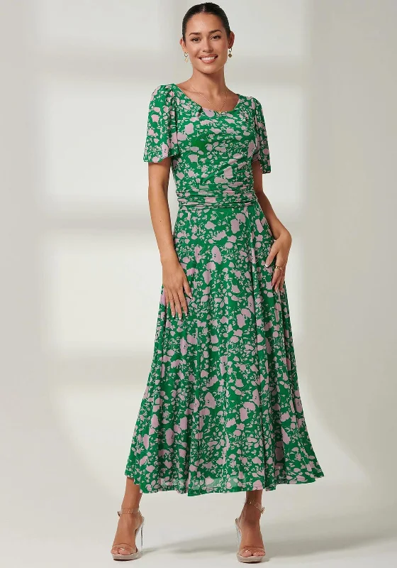 Jolie Moi Paityn Angel Sleeve Mesh Maxi Dress, Green