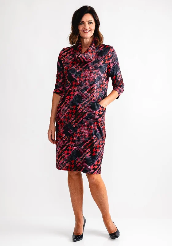 Avalon Pia Cowl Scarf Neck Tunic Dress, Red Multi