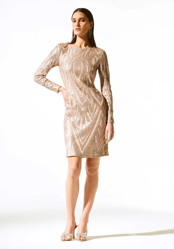 Joseph Ribkoff Sophisticated Sequined Midi Party Dress, Matte Gold