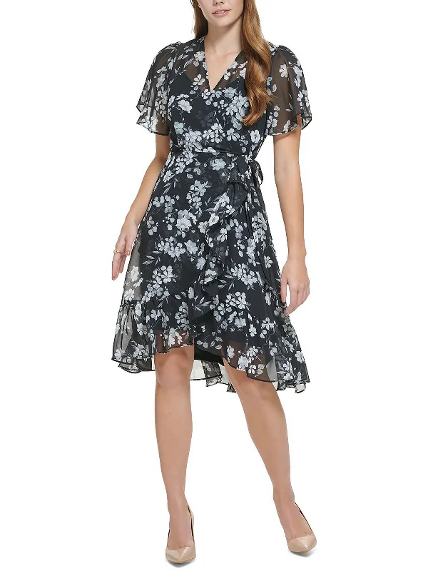 Womens Chiffon Floral Print Fit & Flare Dress