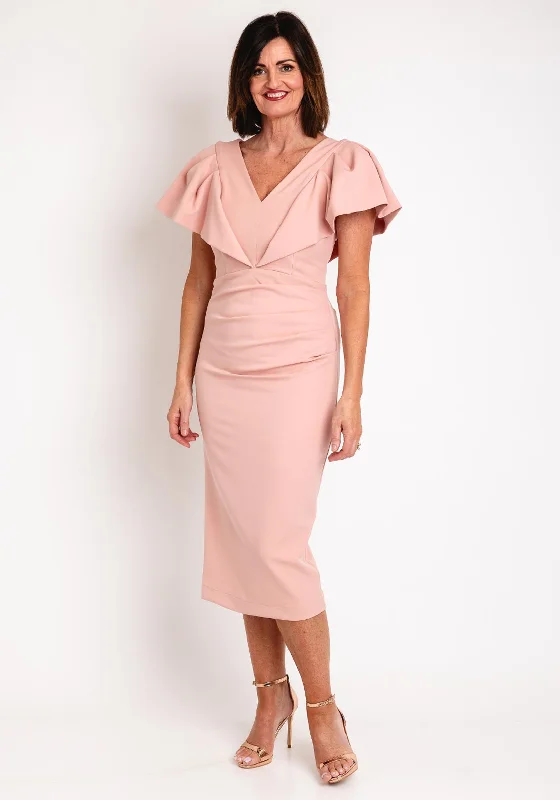 Kevan Jon Karolina Frill Sleeve Midi Dress, Blush