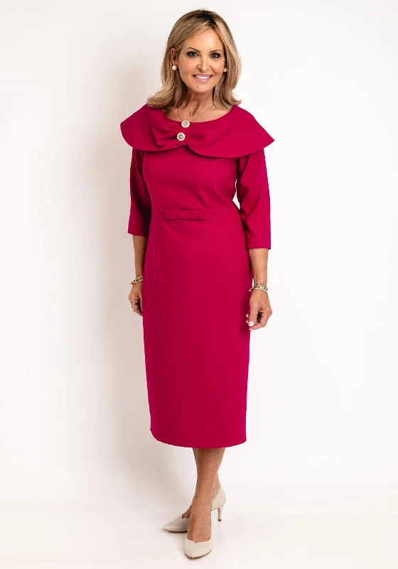 Cassandra Amara Embellished Collar Midi Dress, Magenta