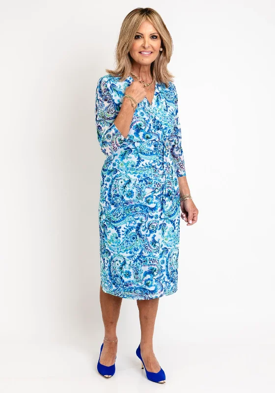 Avalon Buckle Paisley Print Pencil Dress, Turquoise