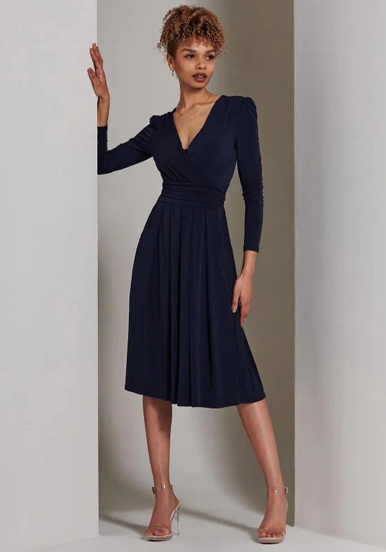 Jolie Moi Plain Long Sleeve Jersey Midi Dress, Navy