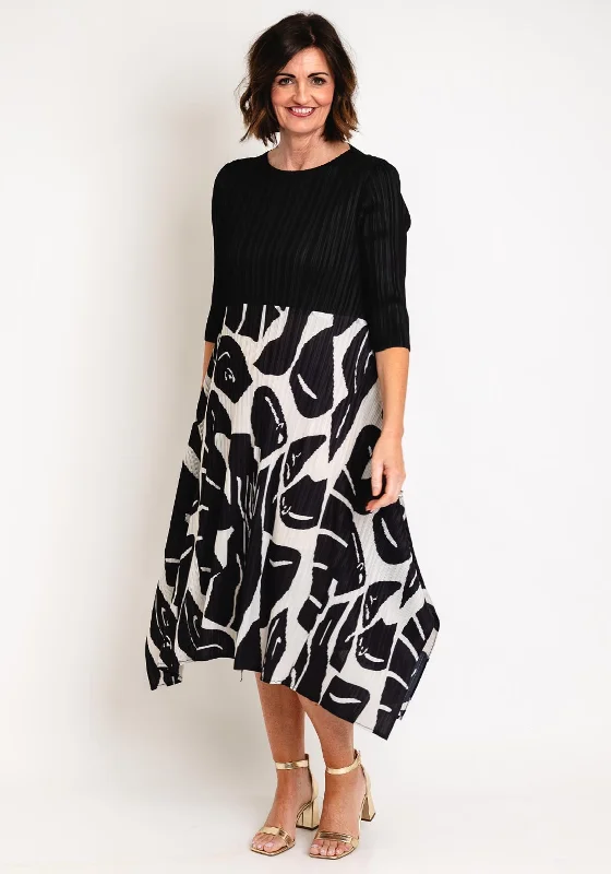 Thanny Pleated Abstract Print Midi Dress, Black