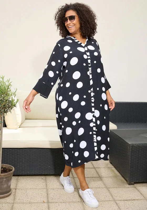 Aprico Curve Meridian Polka Dot Tunic Button Down Dress, Black