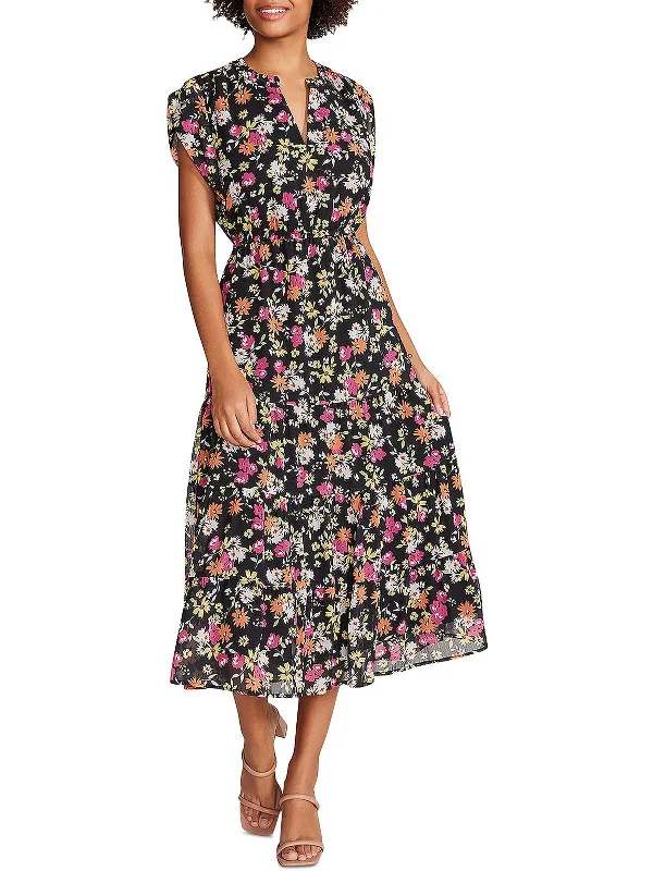 Leigh Womens Floral V Neck Midi Dress