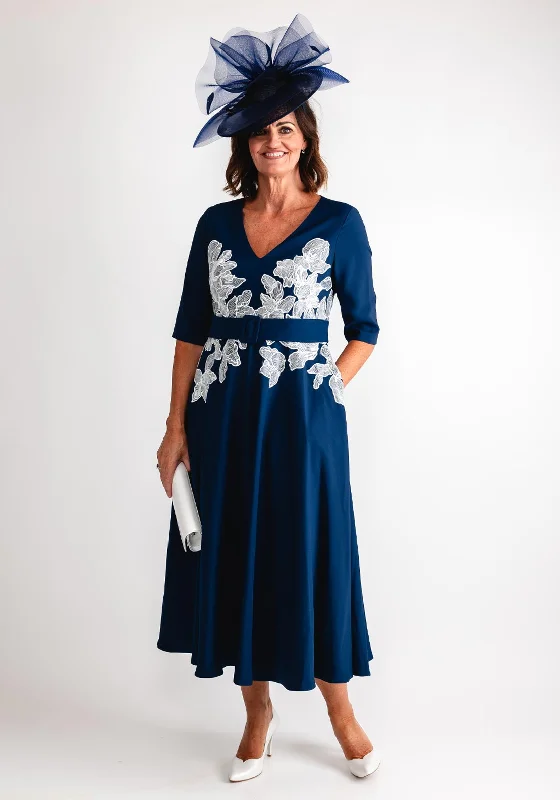 John Charles Floral Waist A-Line Maxi Dress, Navy & Ivory