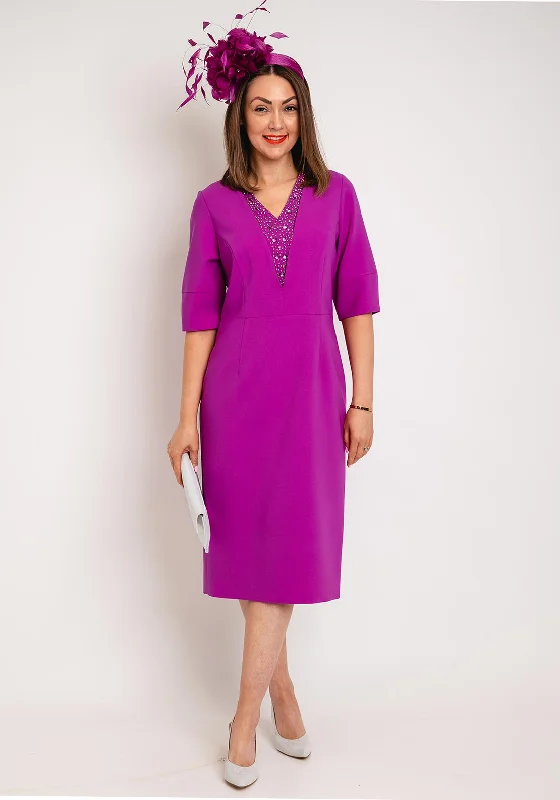 Lizabella Embellished V Neck Pencil Dress, Fuchsia