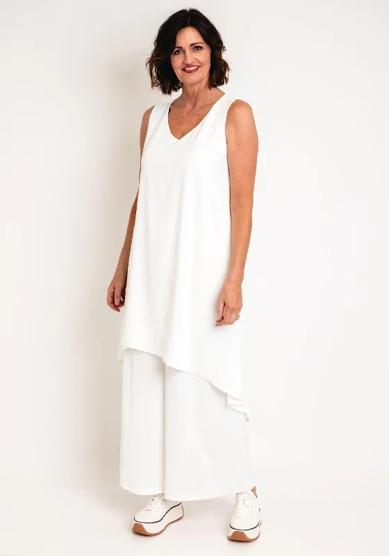 Ever Sassy V Neck Dipped Hem Dress, Off White