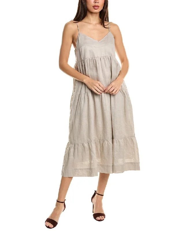 Johnny Was V-Neck Tiered Linen Midi Dress