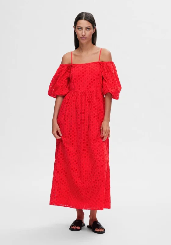 Selected Femme Anelli Off Shoulder Dress, Flame Scarlett