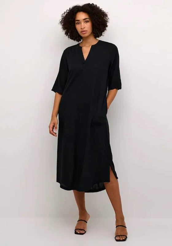 Kaffe Milia Kaftan Linen Blend Midi Dress, Black