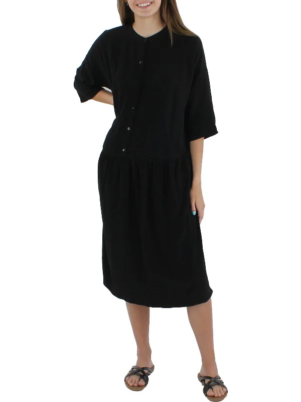 Womens Tencel Drop Waist Shirtdress