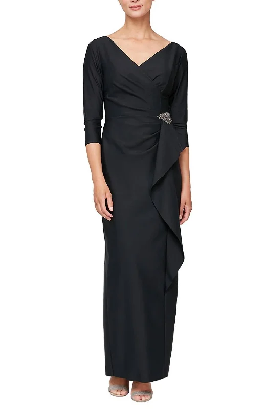 Ruched Column Dress In Charcoal