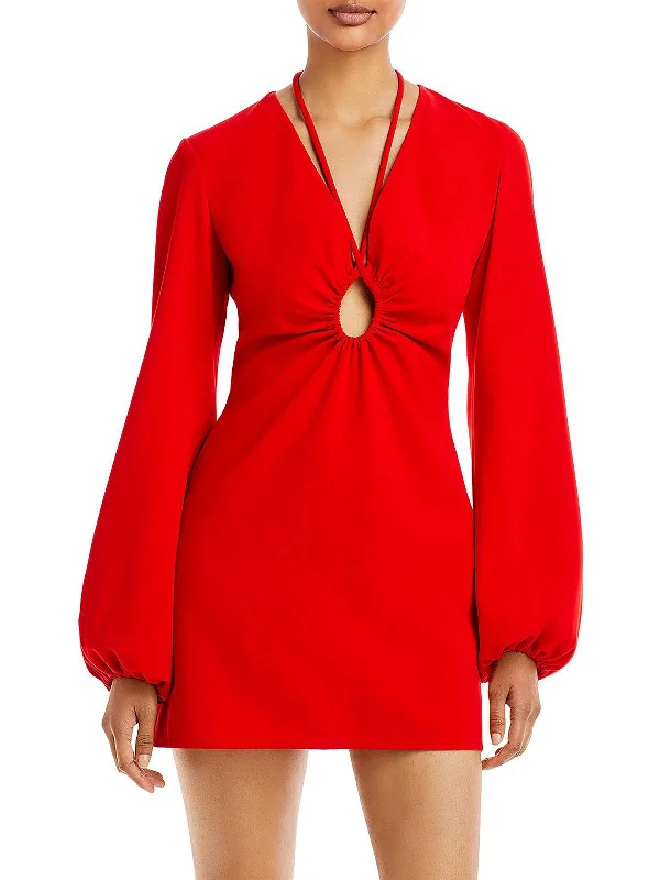 Leslie Womens Cut-Out Plunge Mini Dress