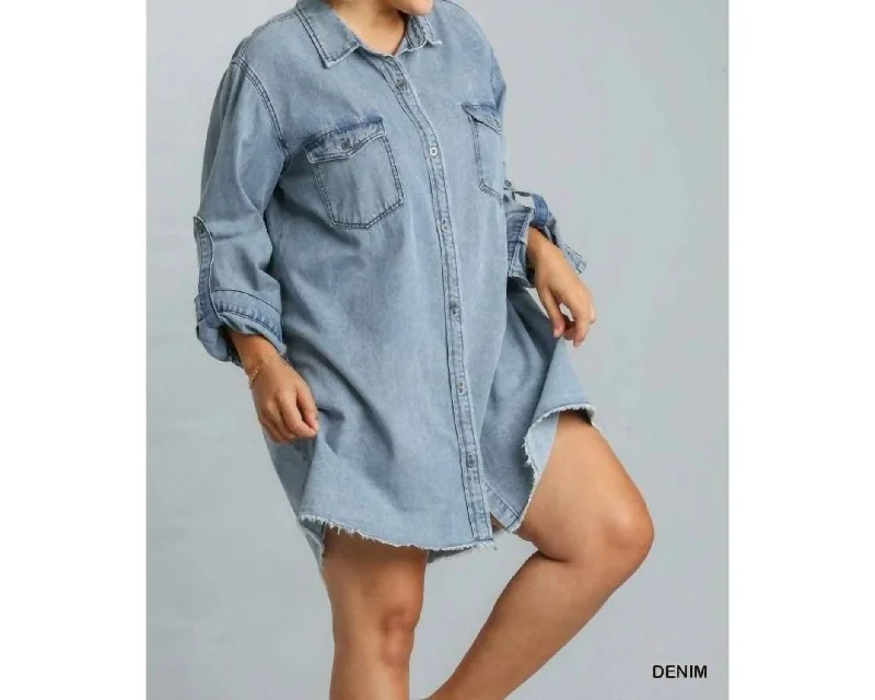 Dress With Unfinished Hem In Denim