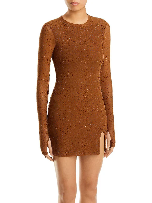 Womens Embellished Bodysuit Mini Dress