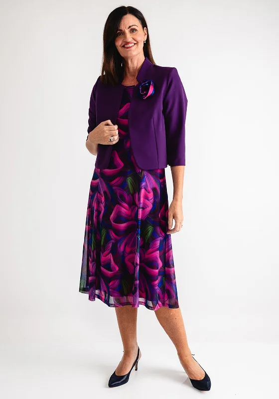 Via Veneto Bolero & Dress Two Piece Outfit, Purple Multi