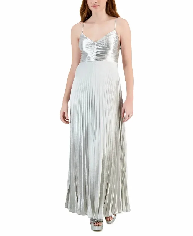 Rose Pleated Dress In Pewter