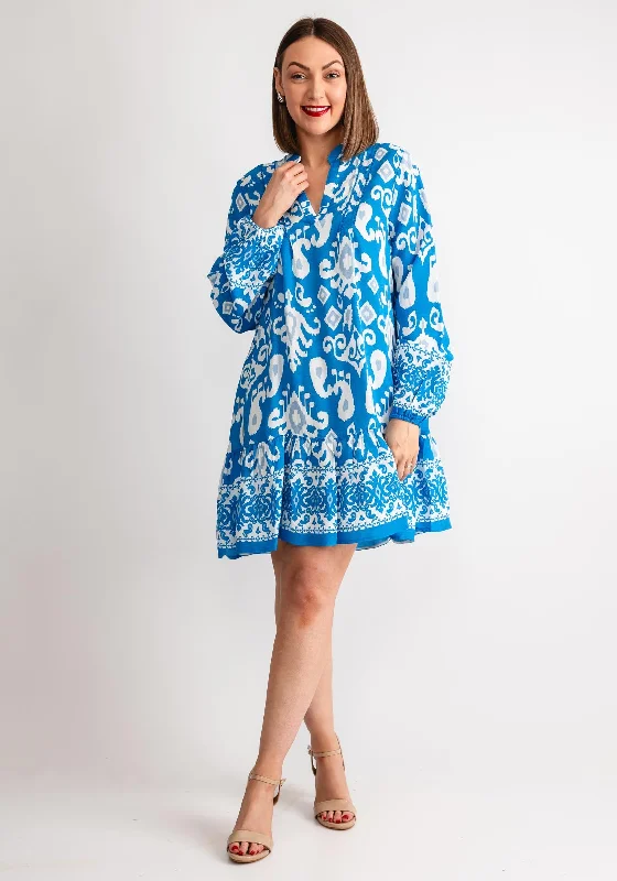 Vero Moda Joy Printed Long Sleeve Tunic Dress, Ibiza Blue