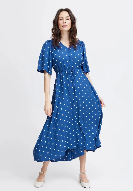 Fransa Kamma Polka Dot Long Dress, Blue