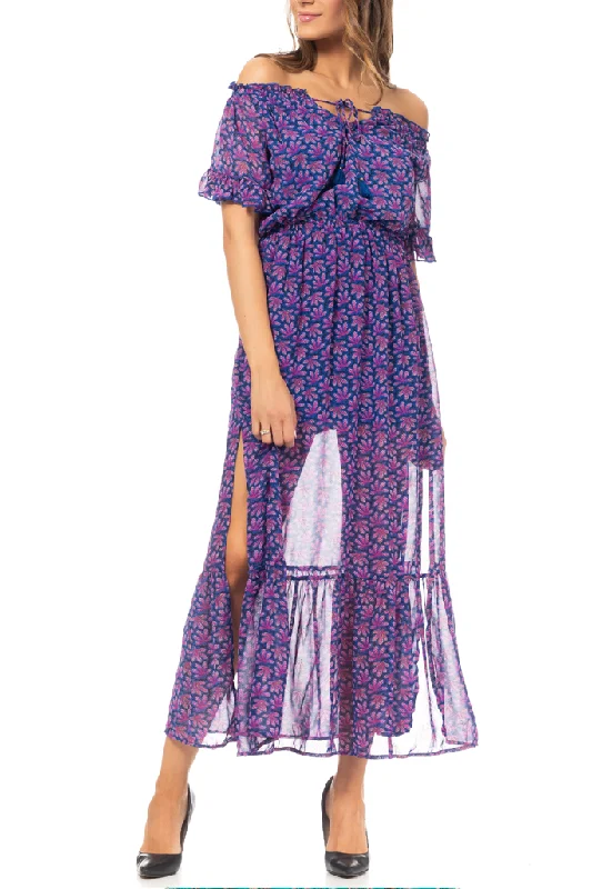 Caralia Purple Printed Dress with Transparency