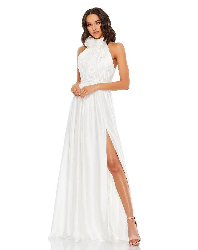 Soft Tie Halter Neck High Slit Gown