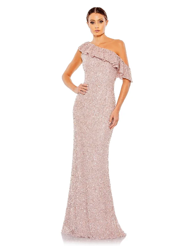 Sequined Drop Shoulder Trumpet Gown