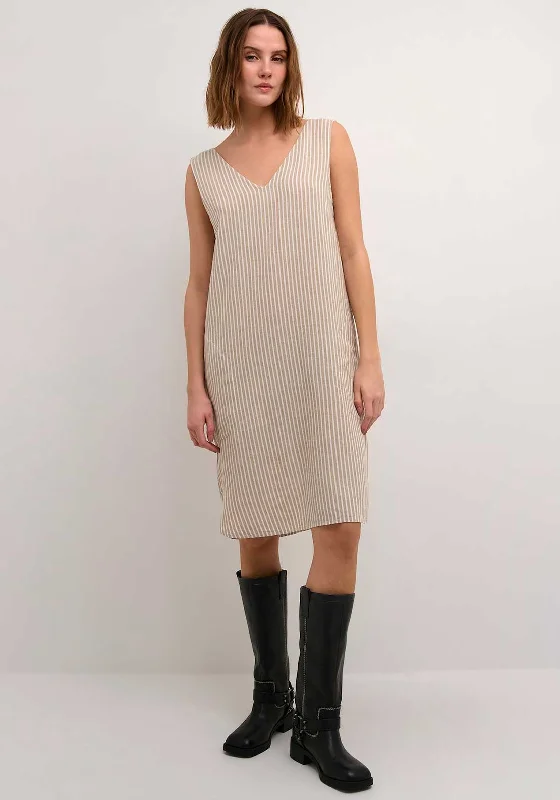 KAFFE Kamilla Striped Sleeveless Midi Dress, Chinchilla & Chalk