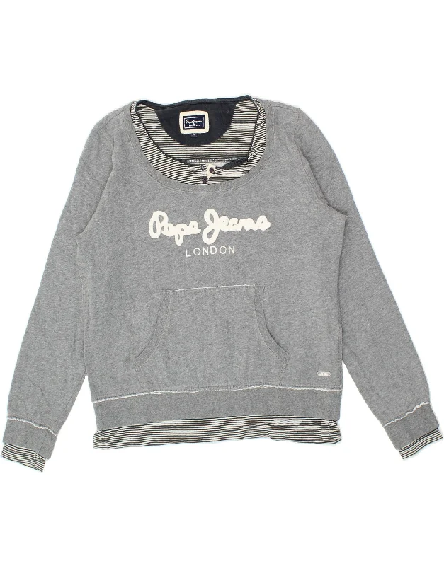 PEPE JEANS Womens Sweatshirt Jumper UK 14 Medium Grey Cotton