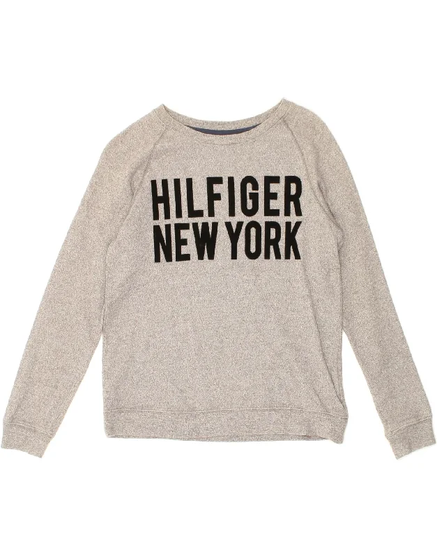 TOMMY HILFIGER Womens Oversized Graphic Sweatshirt Jumper UK 6 XS Grey