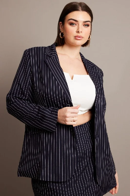 Blue Stripe Pinstripe Blazer