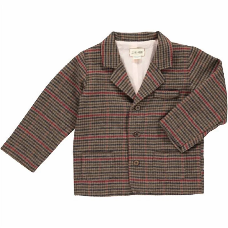 Boy's Bucks Tweed Jacket In Brown, Red & Navy