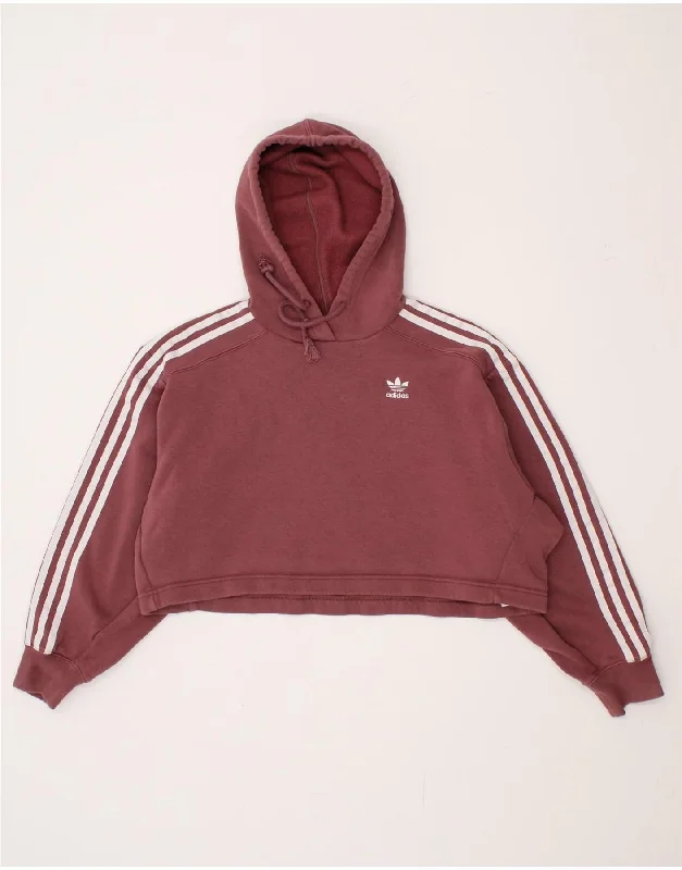 ADIDAS Womens Crop Oversized Hoodie Jumper UK 6 XS Maroon Cotton