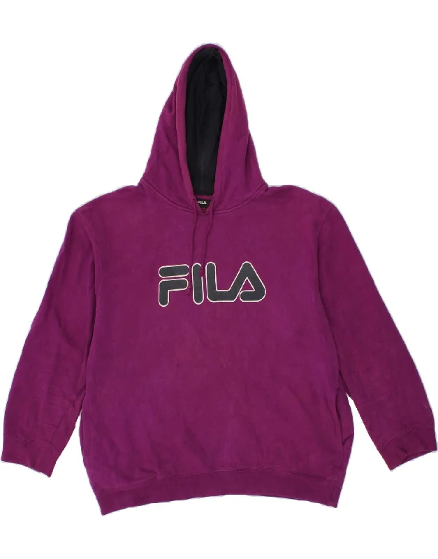 FILA Womens Oversized Graphic Hoodie Jumper UK 18 XL Purple Cotton