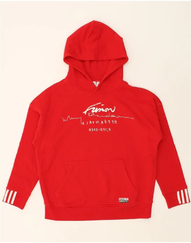 ADIDAS Womens Graphic Oversized Hoodie Jumper UK 12 Medium Red Cotton