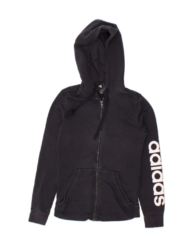 ADIDAS Womens Graphic Zip Hoodie Sweater UK 4/6 XS Black Cotton