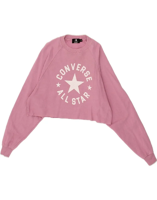 CONVERSE Womens Oversized Graphic Crop Sweatshirt Jumper UK 6 XS Pink