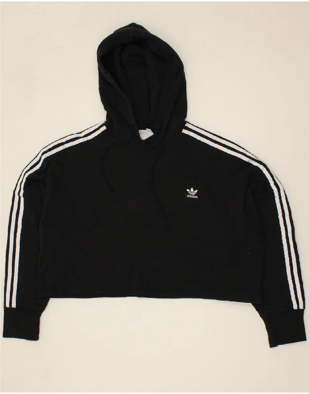 ADIDAS Womens Oversized Crop Hoodie Jumper UK 8 Small Black Cotton