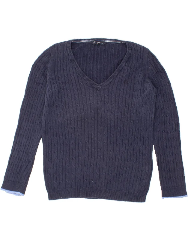 CREW CLOTHING Womens V-Neck Jumper Sweater UK 10 Small Navy Blue Cotton