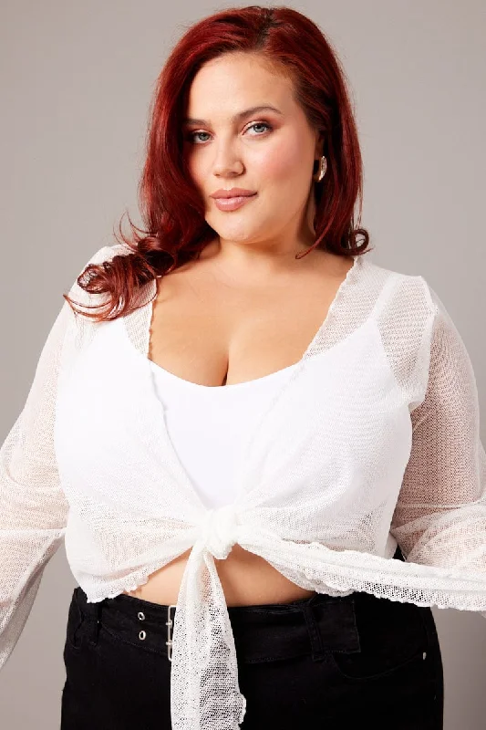 White Long Sleeve Mesh Bolero