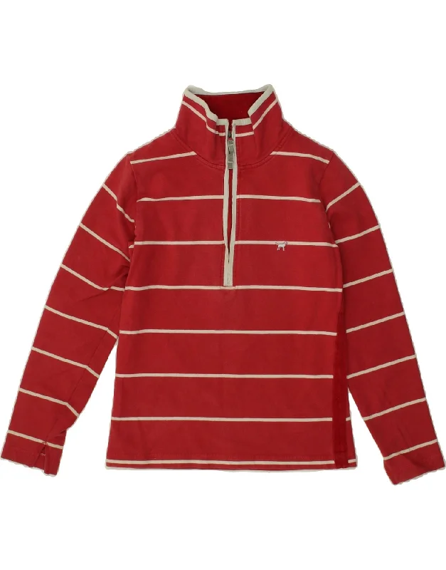 JOULES Womens Zip Neck Sweatshirt Jumper UK 8 Small Red Striped Cotton