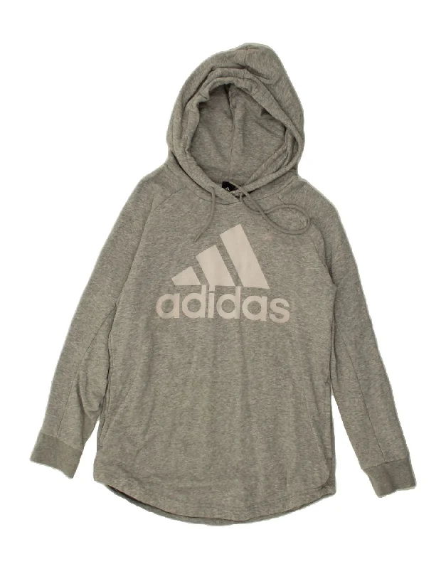 ADIDAS Womens Graphic Hoodie Jumper UK 12/14 Medium Grey Cotton