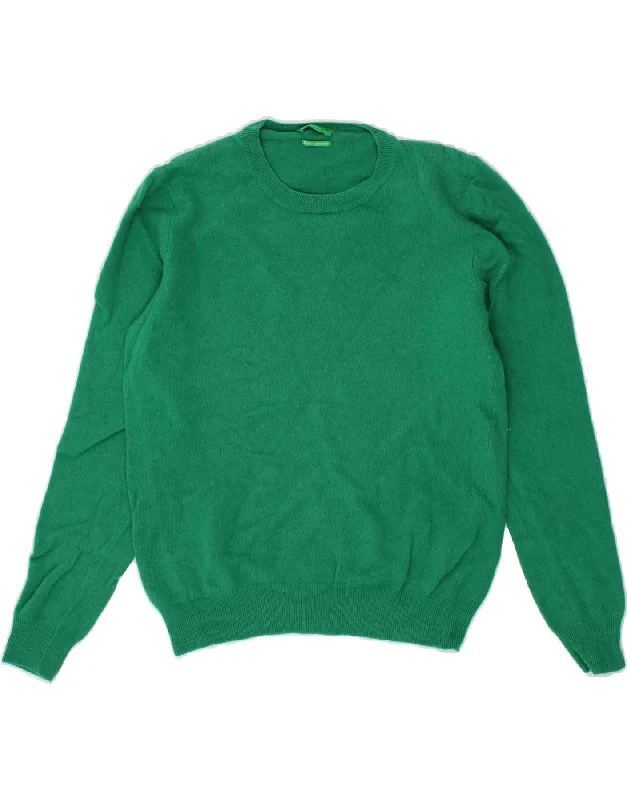 BENETTON Womens Crew Neck Jumper Sweater UK 12 Medium Green Virgin Wool