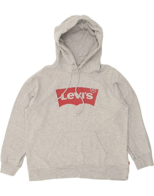 LEVI'S Womens Oversized Graphic Hoodie Jumper UK 14 Medium Grey Cotton