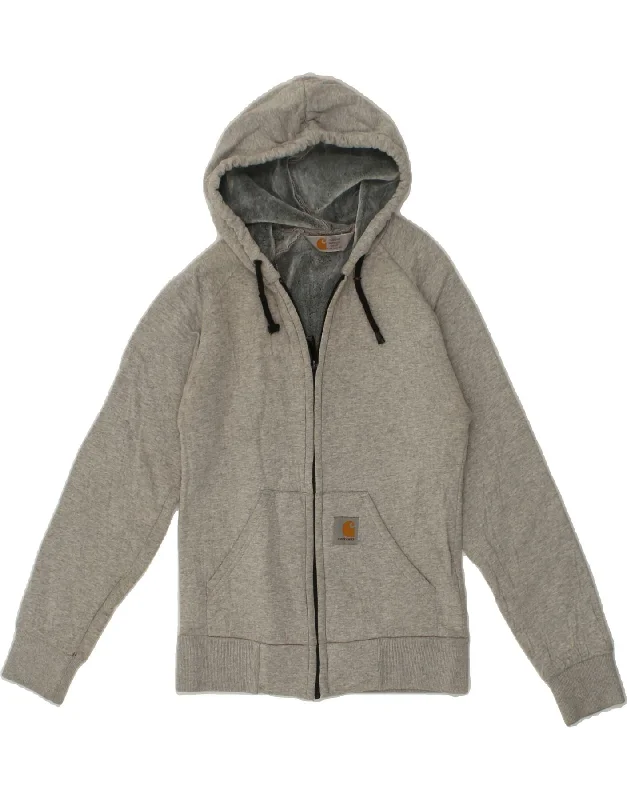 CARHARTT Womens Zip Hoodie Sweater UK 6 XS Grey Cotton