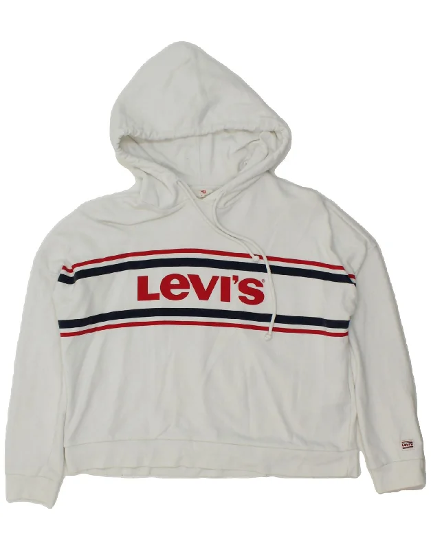 LEVI'S Womens Oversized Graphic Hoodie Jumper UK 10 Small White Cotton