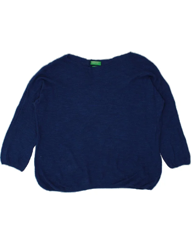 BENETTON Womens Oversized Boat Neck Jumper Sweater UK 10 Small Navy Blue